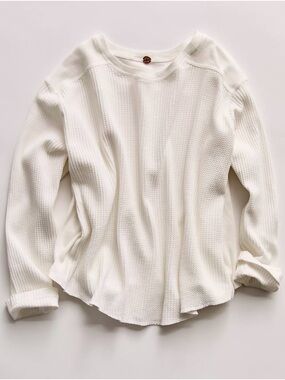 Free People FP One Blake Thermal Top White Cotton Slouchy Oversized Lg Sleeve S